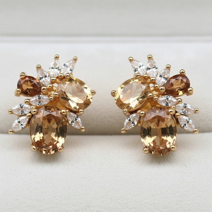 Handmade Golden Citrine Stud Earrings