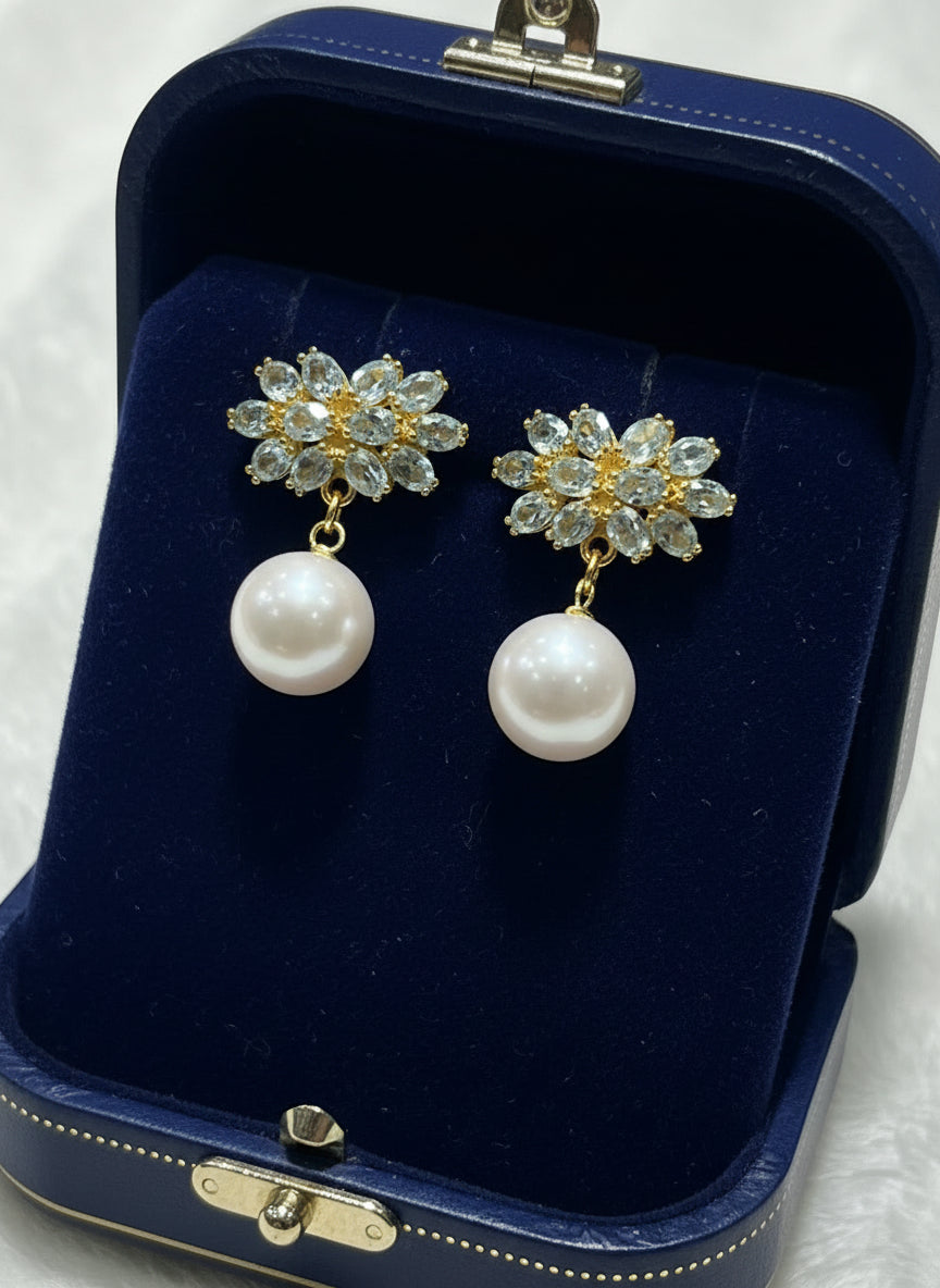 Handmade Aquamarine Edison Pearl earrings
