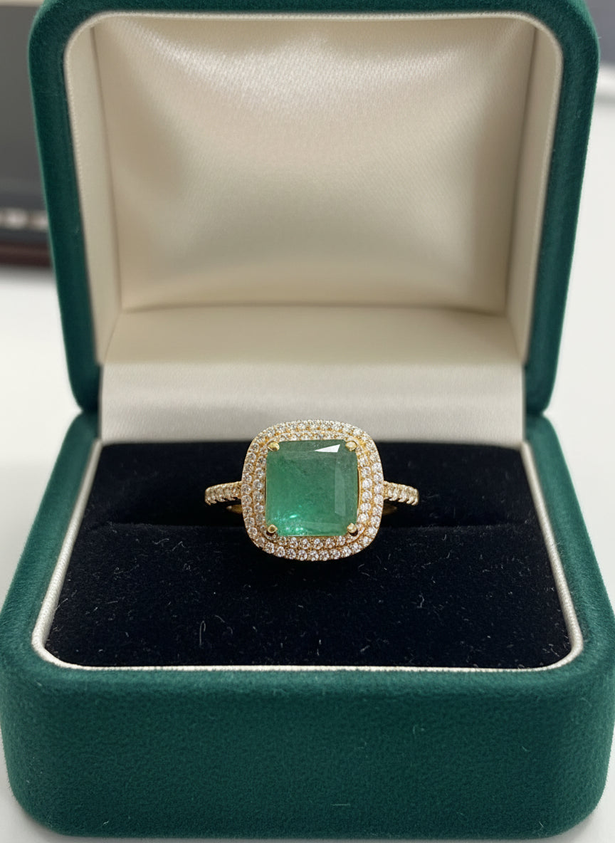 Handmade Genuine Emerald Simple Chic Statement Ring