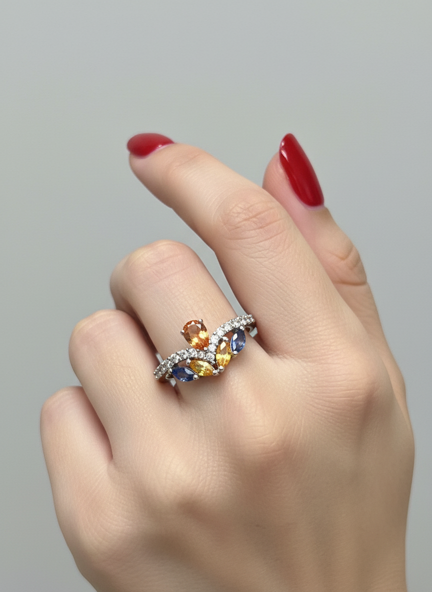 Stunning handmade Yellow and Blue Sapphires Ring