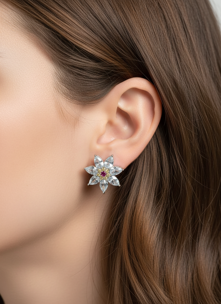 Handmade Aquamarine Diamond Snowflake Earrings in 14k Yellow Gold Vermeil 925 s