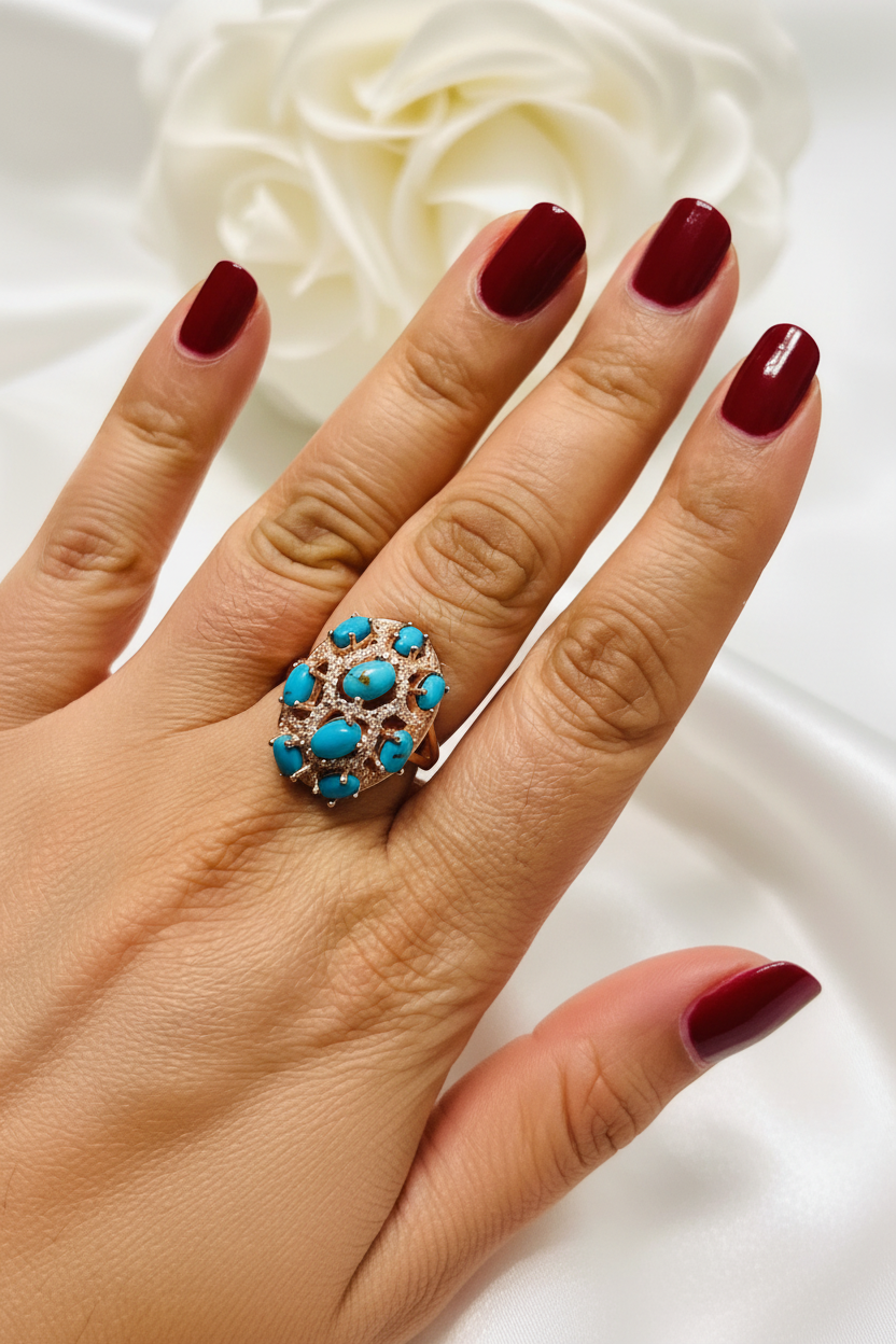 Genuine Sleeping Beauty Turquoise Cluster Ring