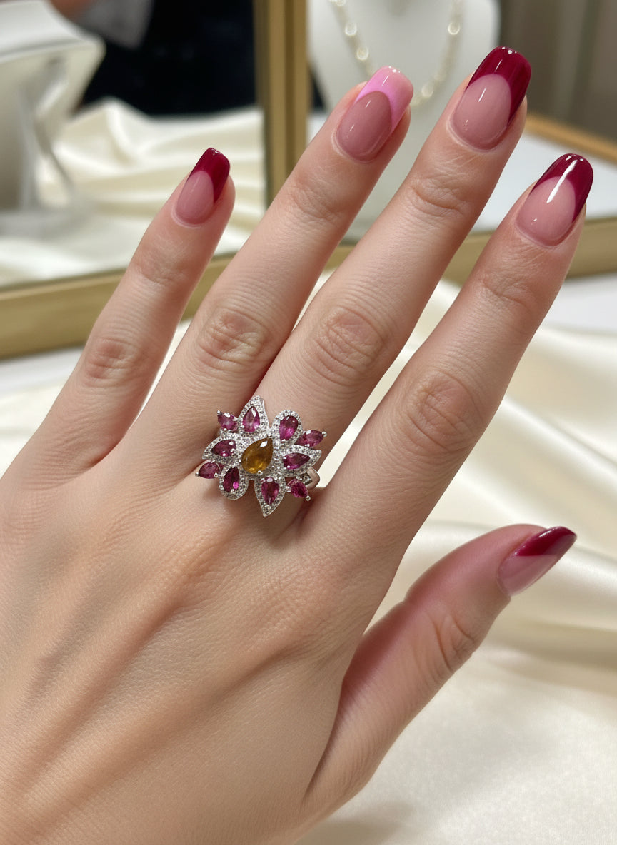 Handmade Rhodolite Garnet and Black Opal Ring