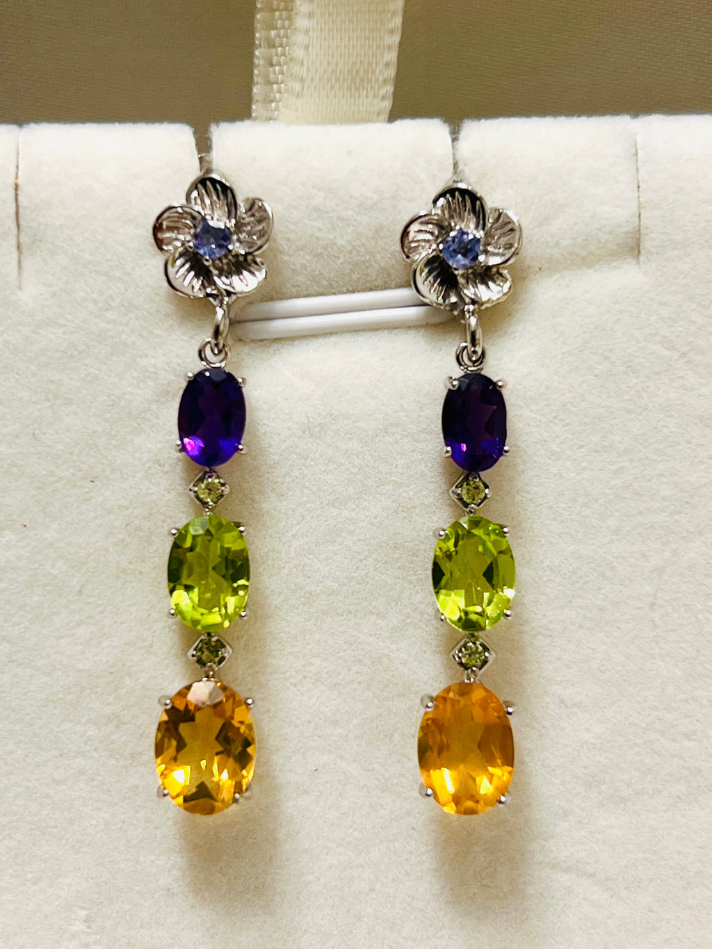 Handmade Natural Citrine, Peridot and Amethyst Drop Earrings