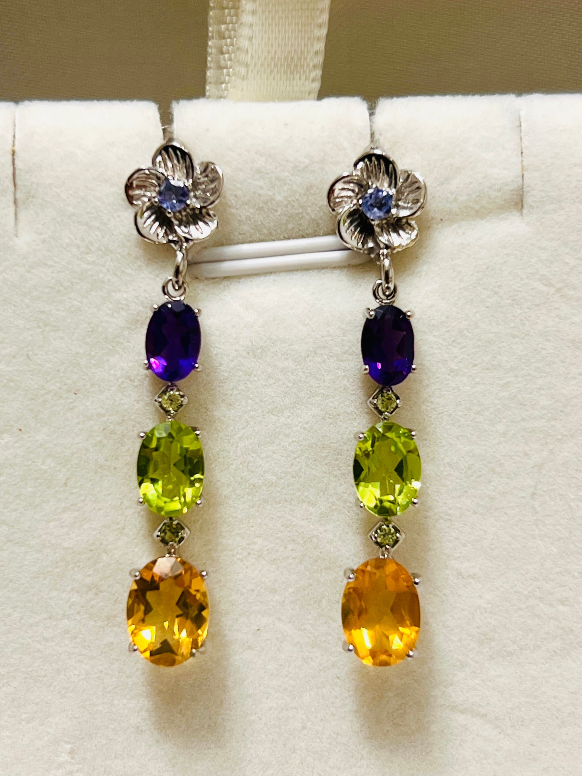 Handmade Natural Citrine, Peridot and Amethyst Drop Earrings