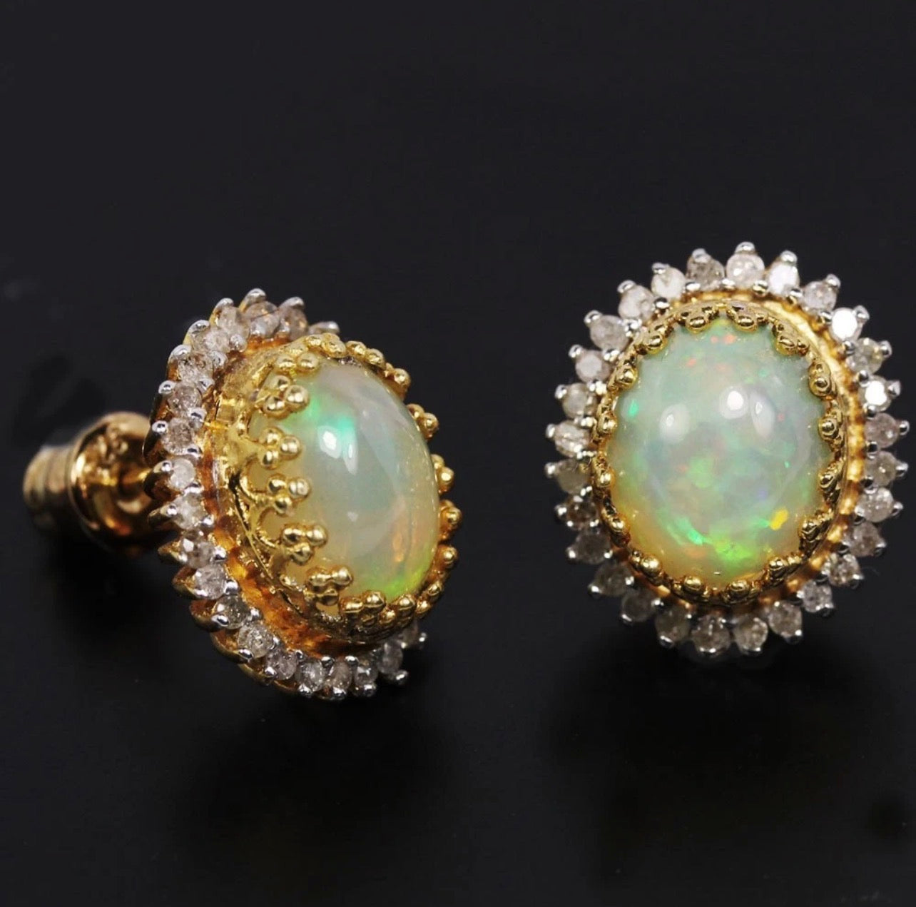 Natural Fire Opal and Natural Diamond Stud back Earrings