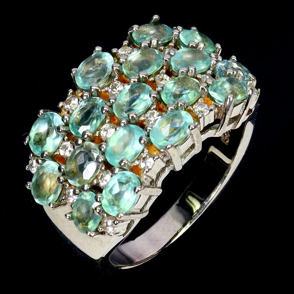 Handmade Two-Tone Blue Apatite & White Sapphire Ring in Sterling Silver