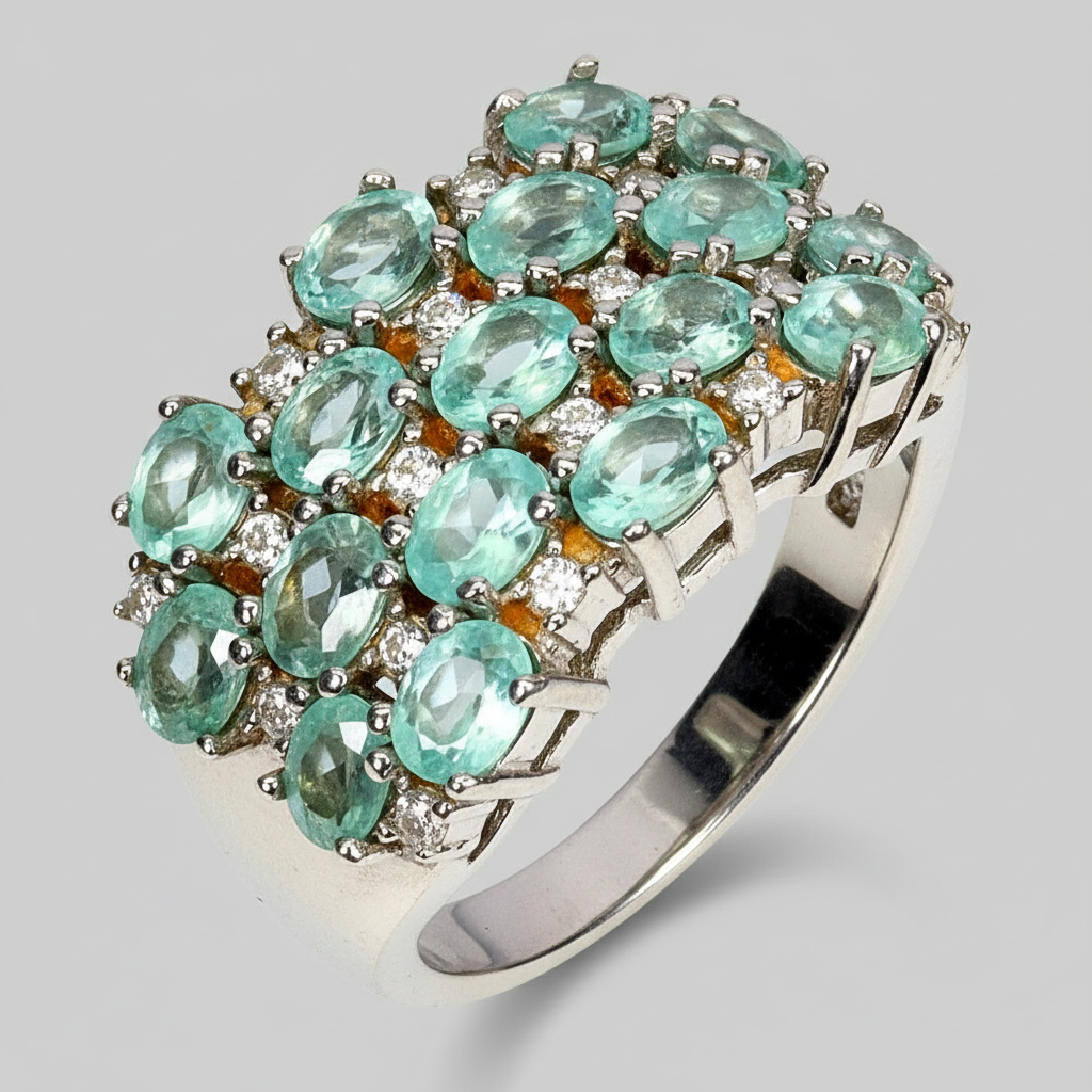 Handmade Two-Tone Blue Apatite & White Sapphire Ring in Sterling Silver