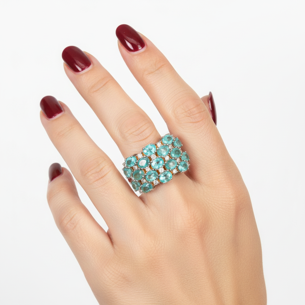 Handmade Two-Tone Blue Apatite & White Sapphire Ring in Sterling Silver