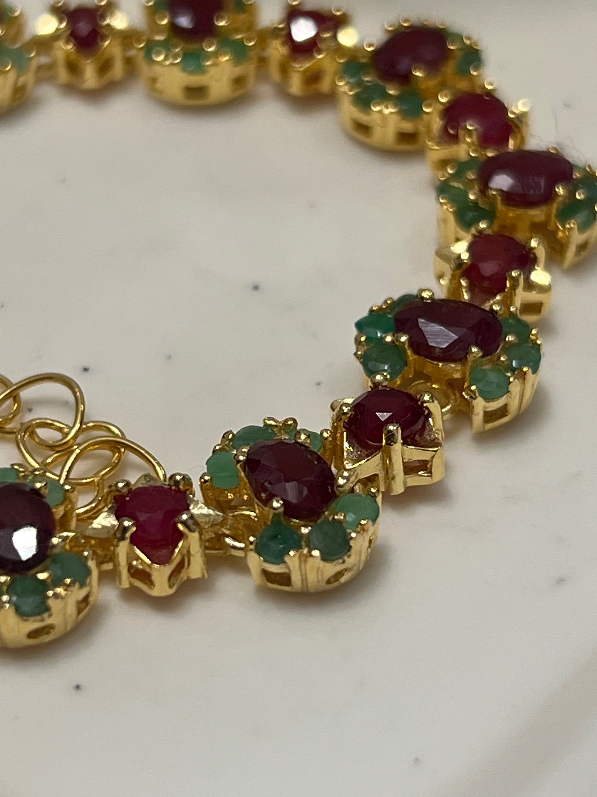 Genuine Ruby and Emerald Bracelet in 14k Gold over sterling silver