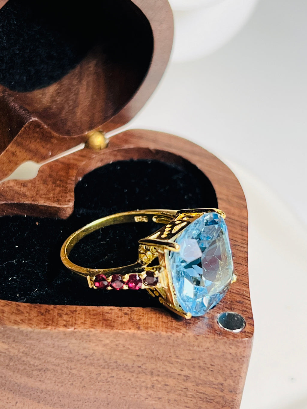 Solitude Square genuine Swiss Blue Topaz Statement Ring