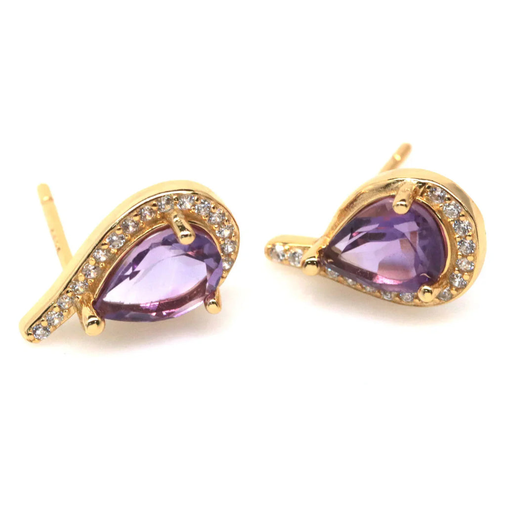 Handmade Purple Amethyst & White Zircon Earrings