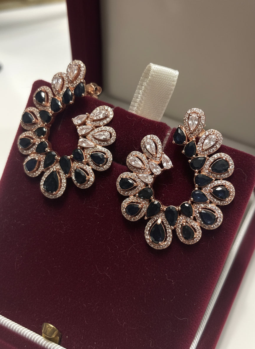 Handmade Natural Blue Sapphire Rose Gold Vermeil Hoop Earrings