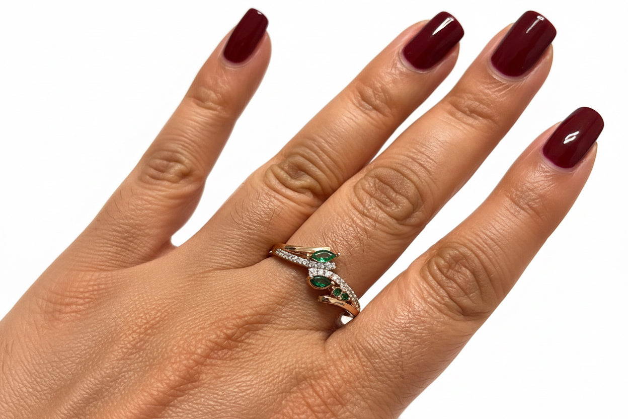 14K Rolled Gold two tone emerald ring (stacking idea)