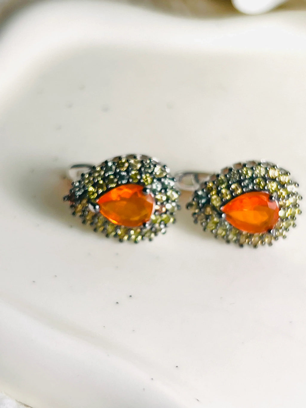 Handmade Orange Fire Opal and Colored Sapphires Earrings