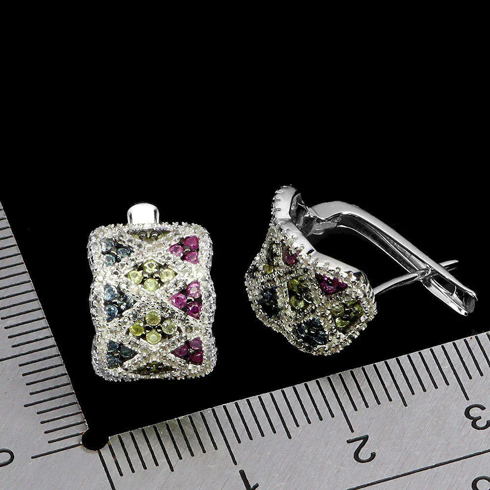 Geometric Multi-Color Sapphire Earrings