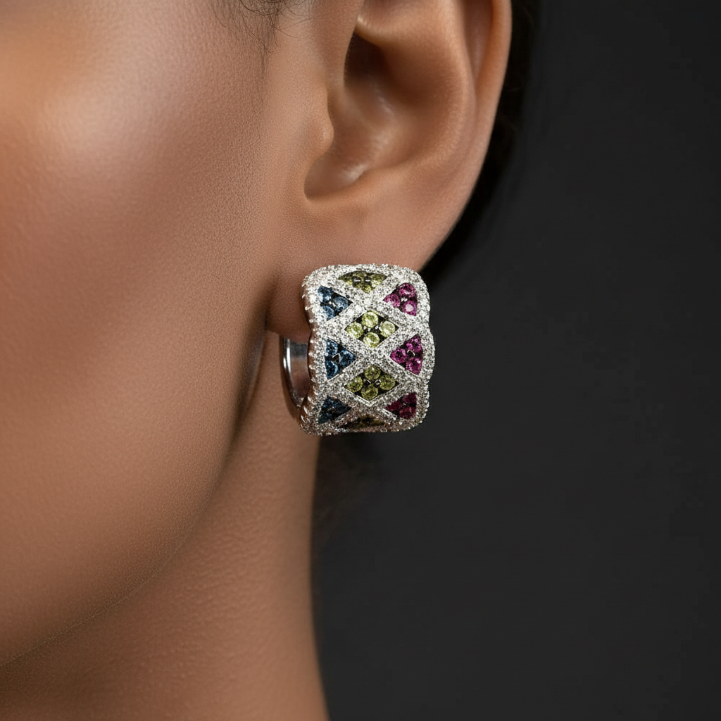 Geometric Multi-Color Sapphire Earrings