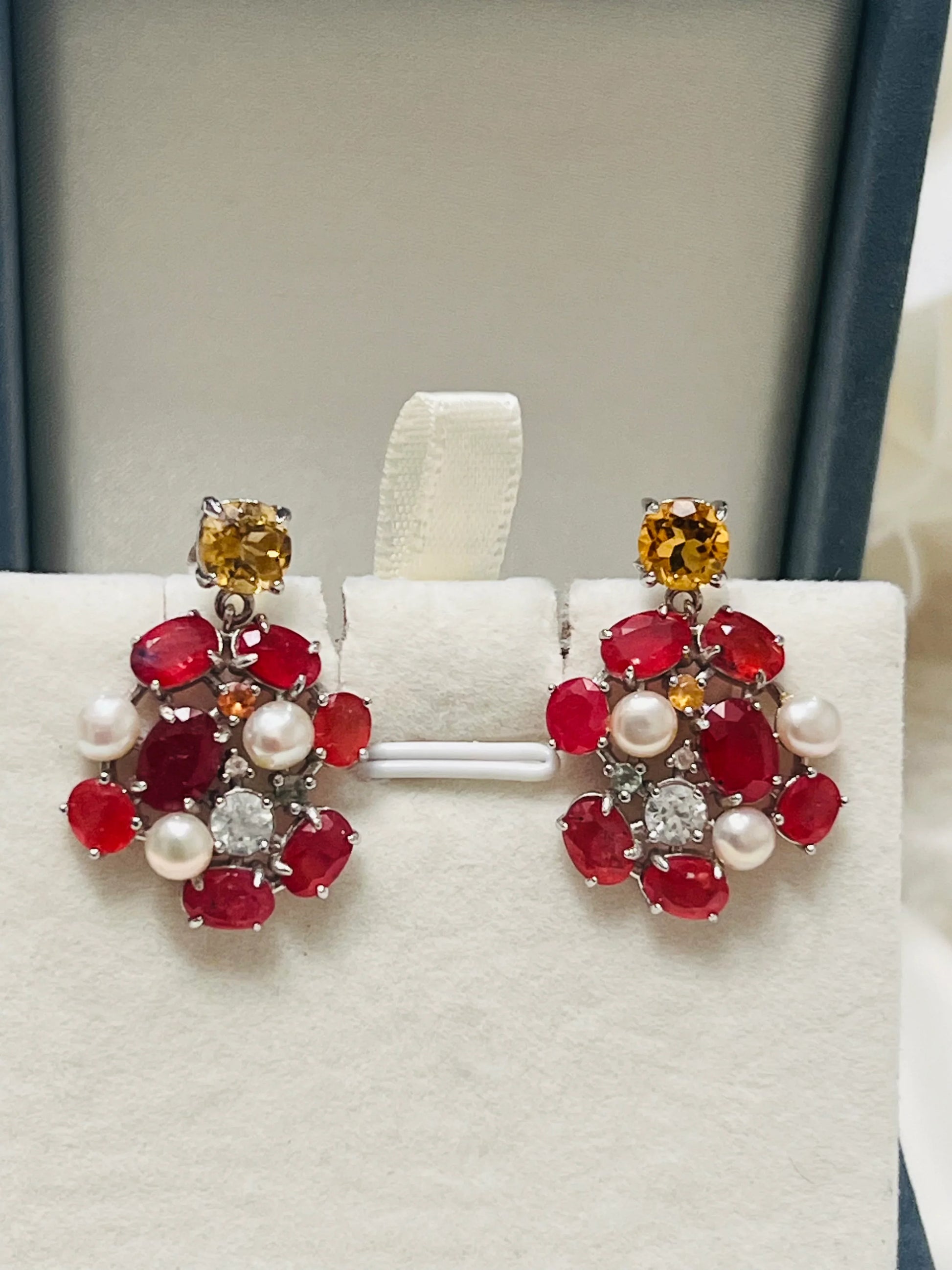 Handmade Yellow & Padparadscha Sapphire Earrings – Sterling Silver, Rhodium Plated