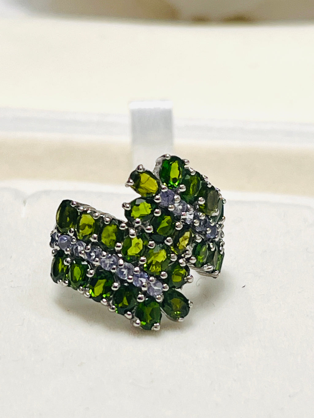 Handmade Chrome Diopside & Tanzanite Vine Ring