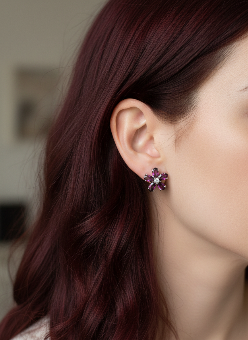 Handmade Natural Rhodolite Garnet earrings- wedding Collection