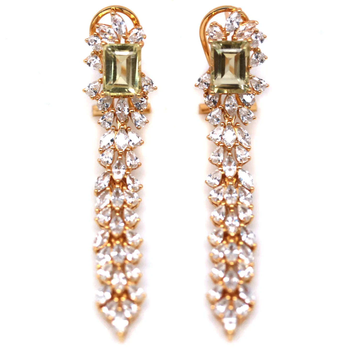 Handmade Yellow Quartz Huggie Earrings in Platinum Silver with 18K Gold Vermeil