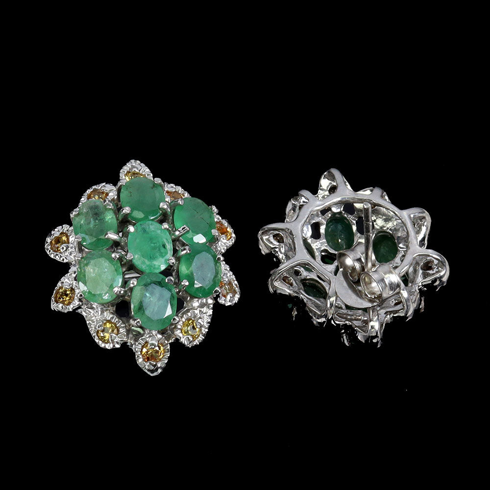 Handmade Sterling Silver Earrings with Natural Emerald & Peridot