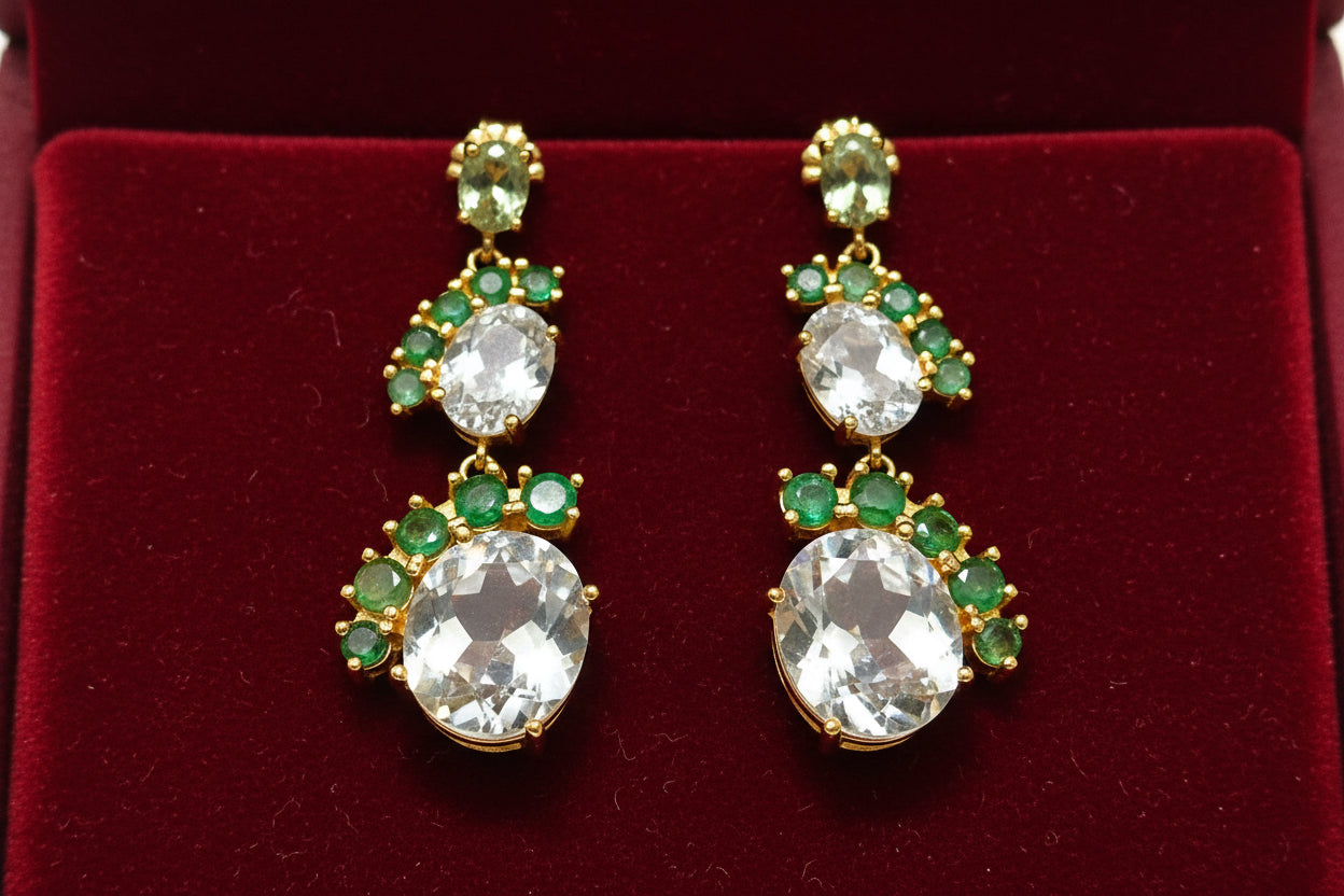 Handmade Genuine Green Amethyst and Colombian Emerald Earrings