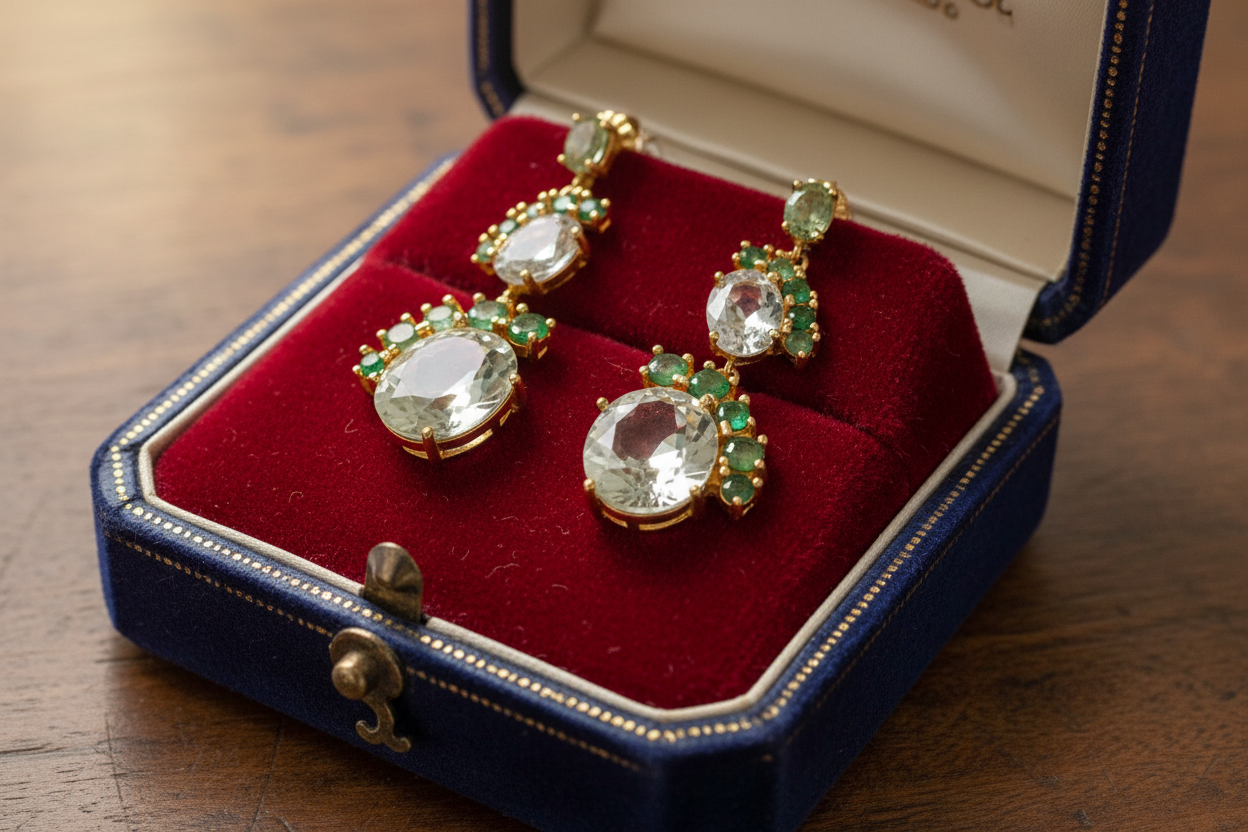 Handmade Genuine Green Amethyst and Colombian Emerald Earrings