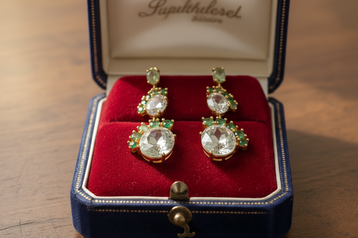 Handmade Genuine Green Amethyst and Colombian Emerald Earrings