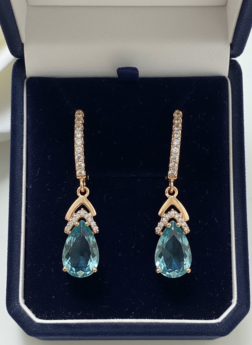 14k Rolled Gold Aquamarine Drop Earrings