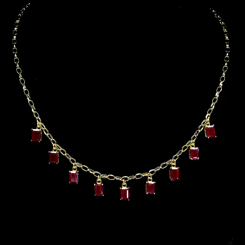 Handmade Emerald-Cut Ruby Link Necklace – Approx. 11 Carats