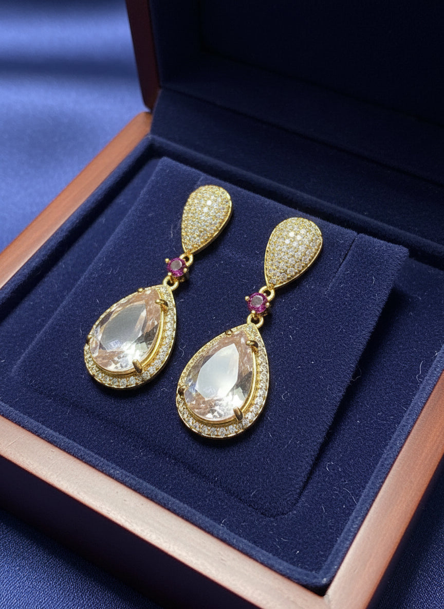 Handmade 14x 10mm. Pink Rose Quartz, Rhodolite & Sapphire Earrings