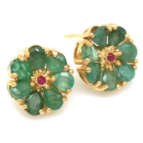 Handmade Colombian Emerald & Pink Ruby Earrings