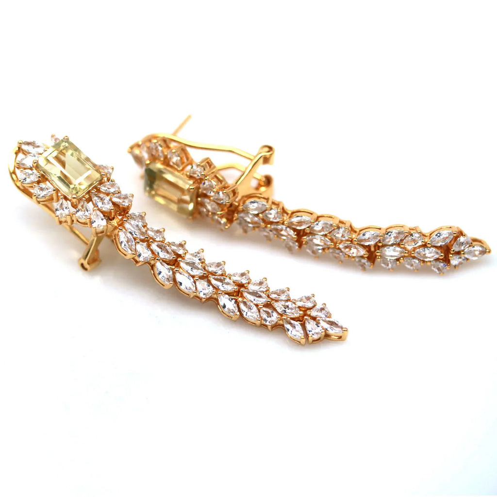 Handmade Yellow Quartz Huggie Earrings in Platinum Silver with 18K Gold Vermeil