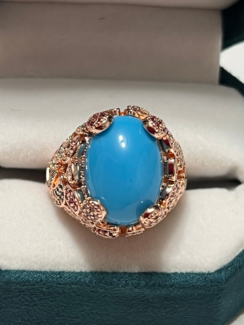 Lab Created Turquoise Statement Ring with Sapphire Accents | Vintage Gold Plated Ring