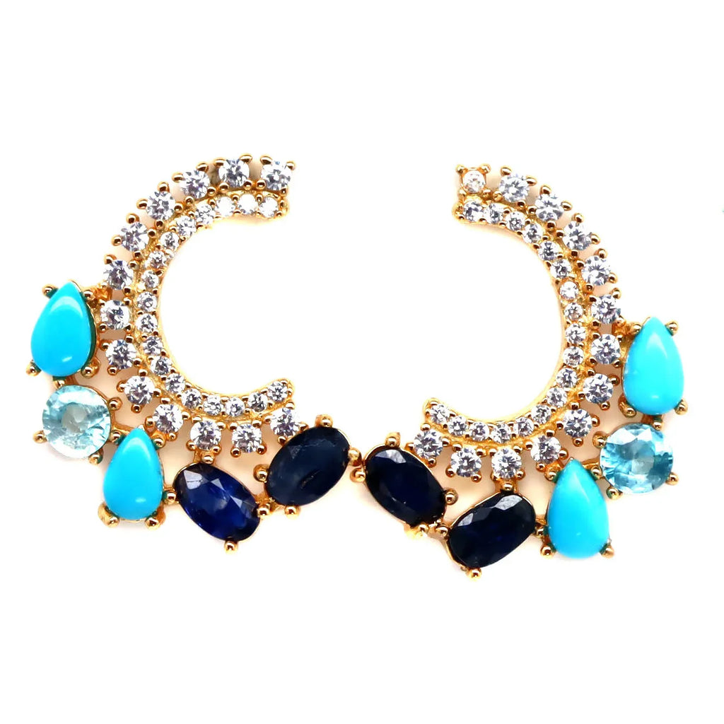 Handmade Blue Turquoise, Sapphire & Zircon Earrings