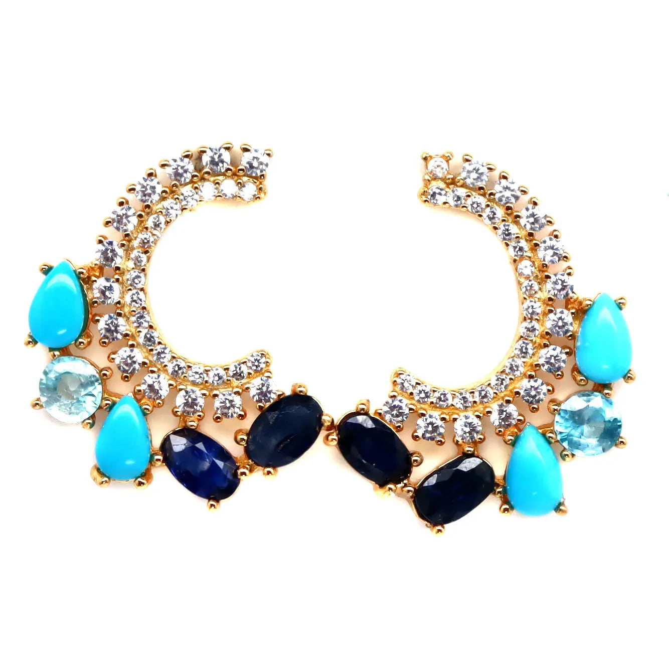 Handmade Blue Turquoise, Sapphire & Zircon Earrings