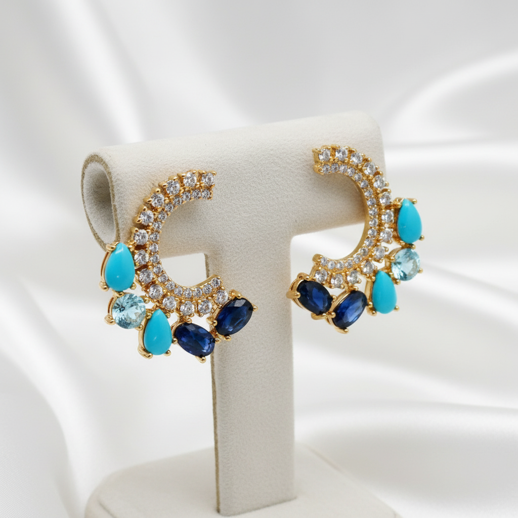 Handmade Blue Turquoise, Sapphire & Zircon Earrings