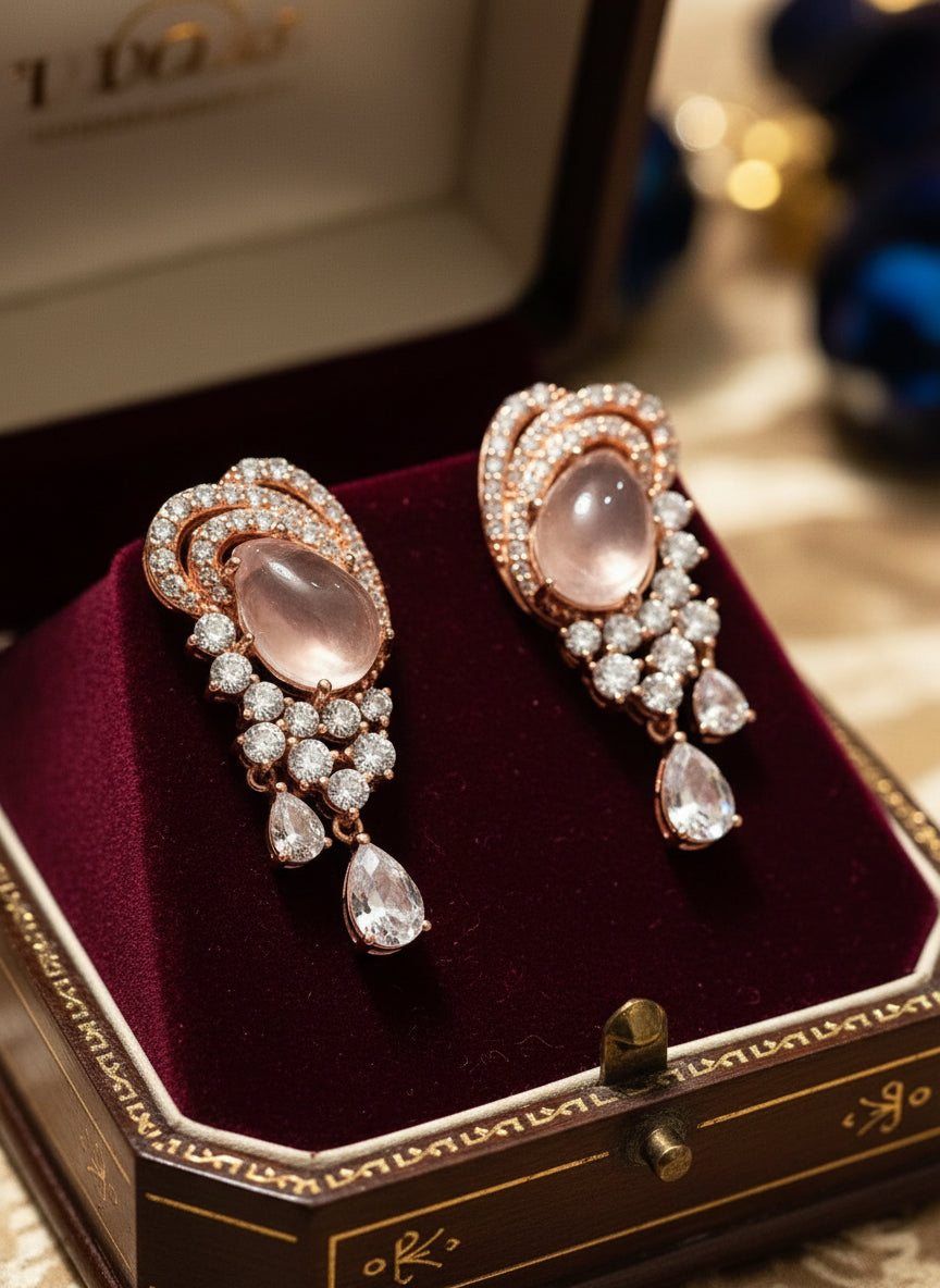 Full Moon Glow White Sapphire & Moonstone Earrings – Handmade