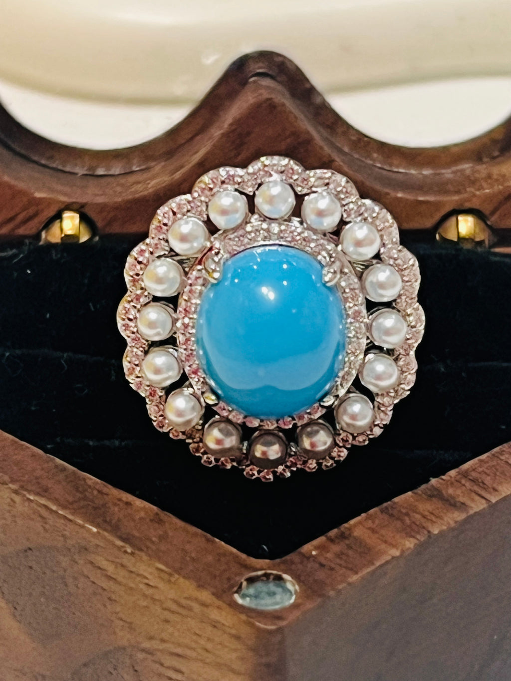 Vintage Inspired Turquoise & Pearl Statement Ring for Women