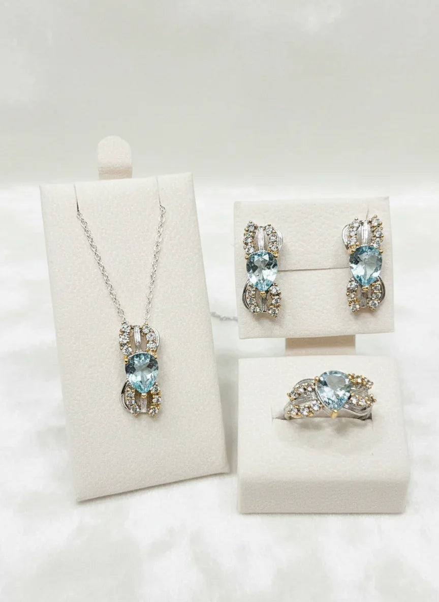 Handmade Two-Toned Sky Blue Topaz Jewelry Set – Sterling Silver with Yellow & White Gold Vermeil