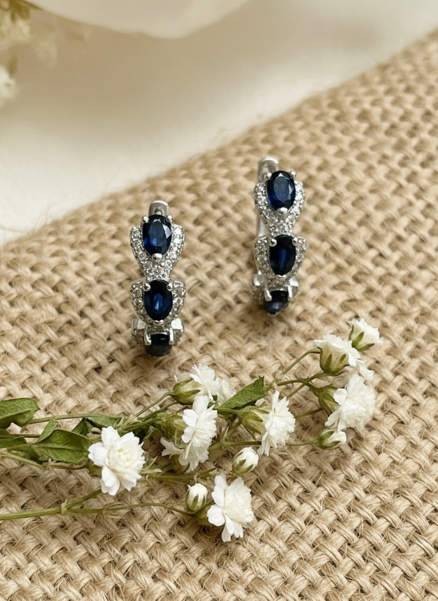 Handmade Natural Blue Sapphire Petite Huggie Earrings