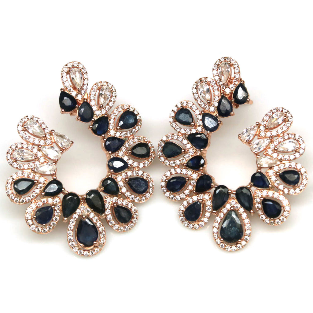 Handmade Natural Blue Sapphire Rose Gold Vermeil Hoop Earrings