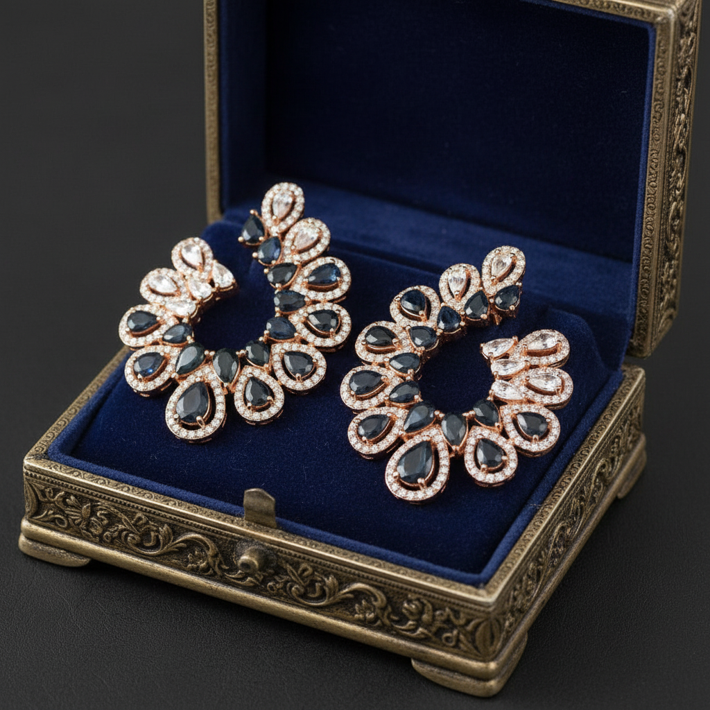 Handmade Natural Blue Sapphire Rose Gold Vermeil Hoop Earrings