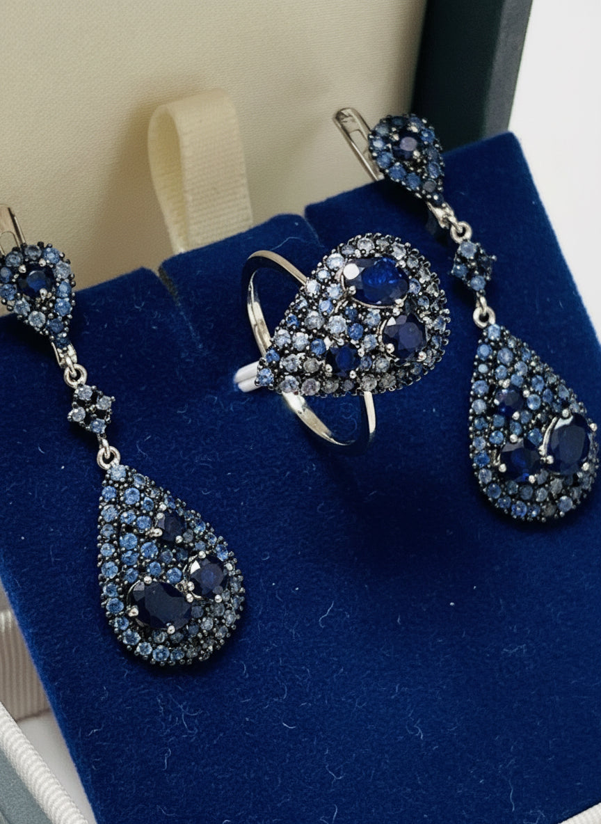 Handmade Natural Sapphire "Midnight Blue" Set