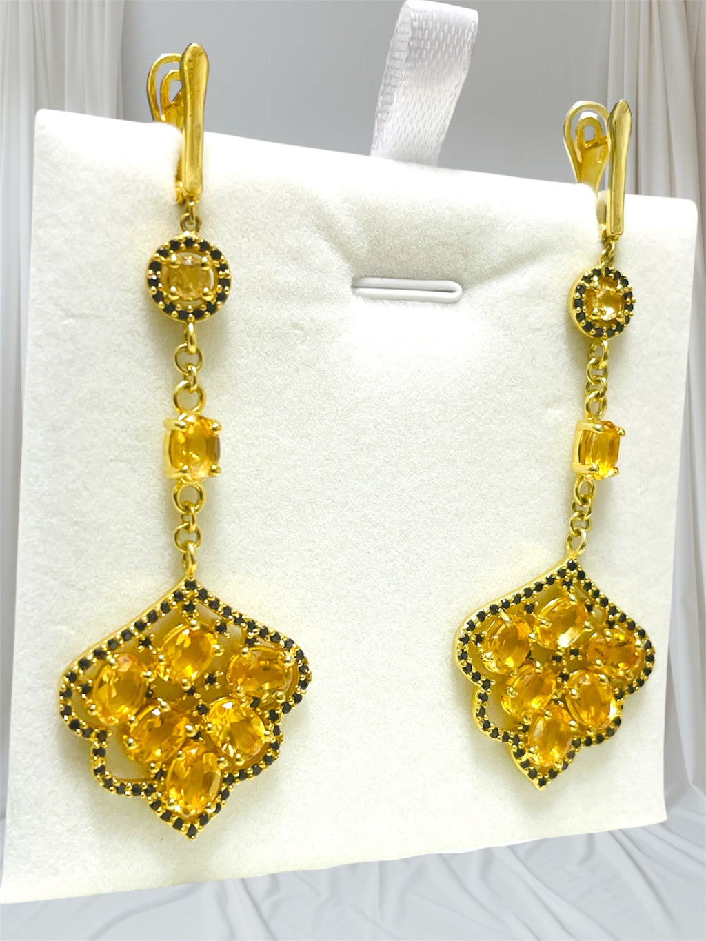 Handmade Natural Citrine and Spinel Long Fancy Earrings