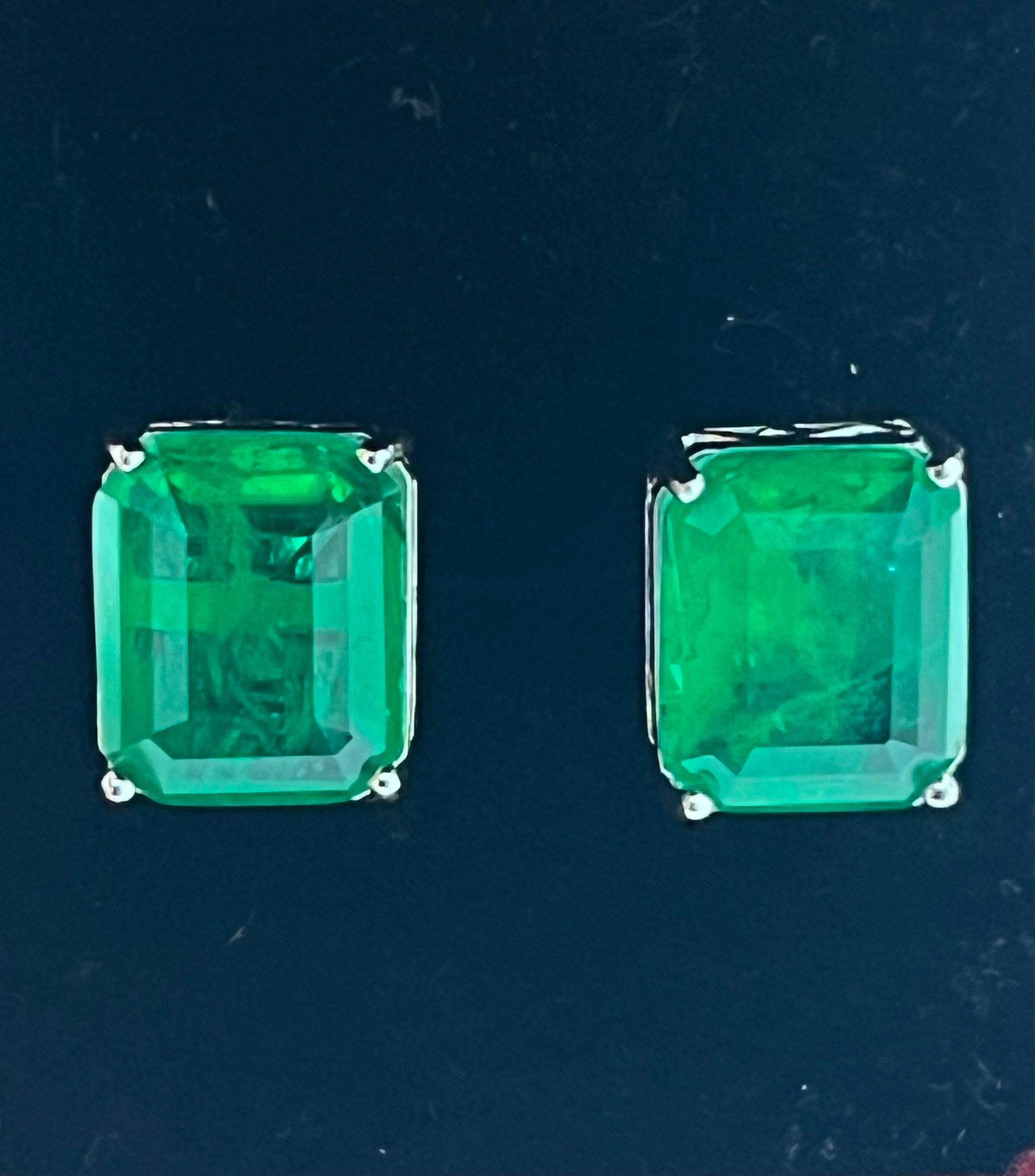 Emerald Cut Birthstone Emerald Stud Earrings In Silver (12x10mm)