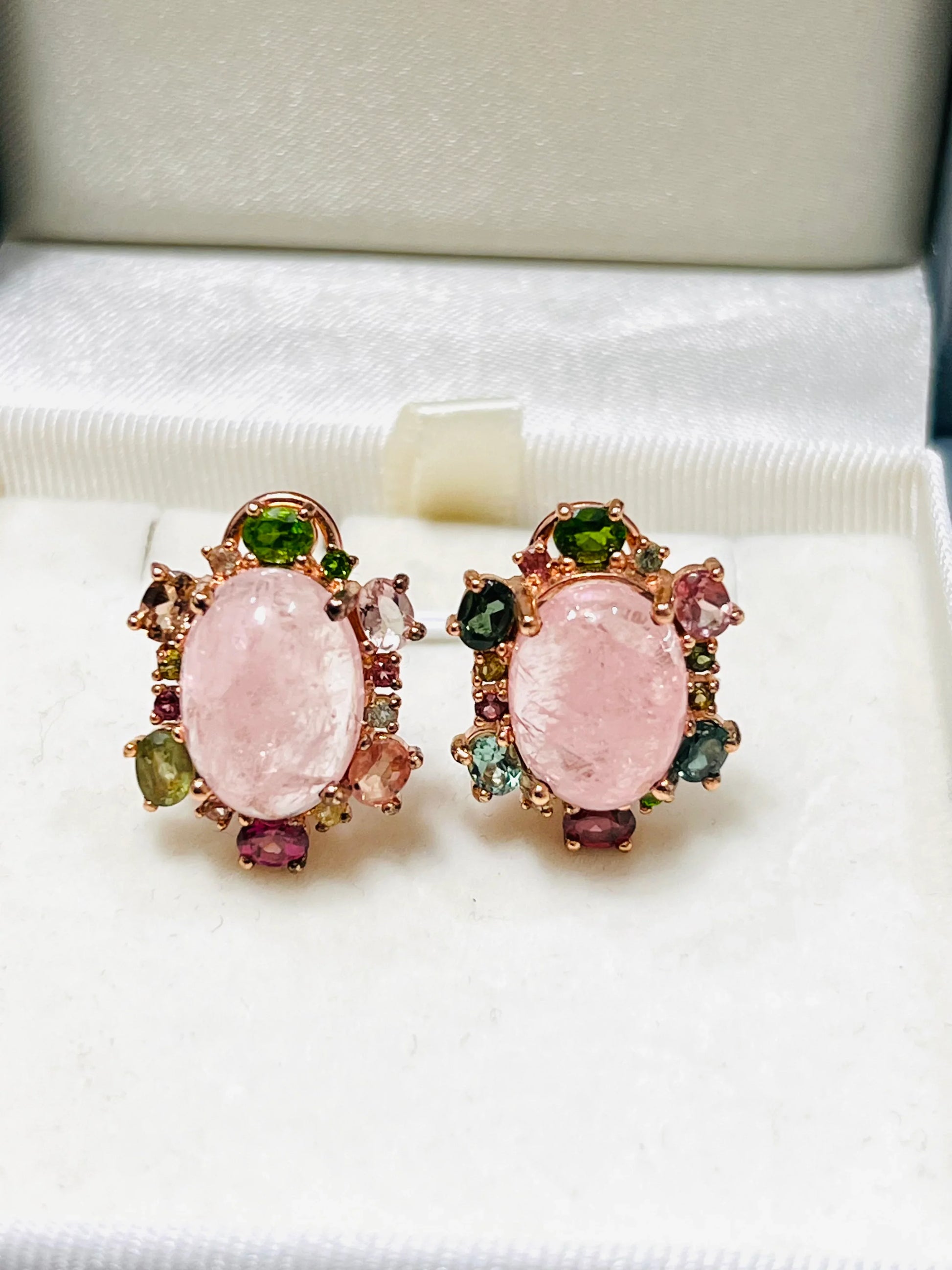 Handmade Pink Rose Quartz & Fancy Tourmaline Earrings