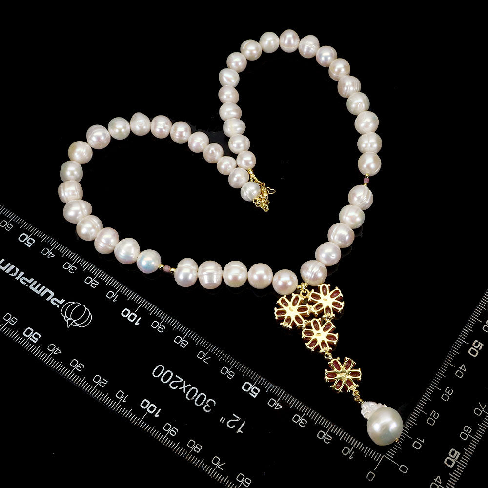 Natural Freshwater Pearl and Natural Ruby Necklace