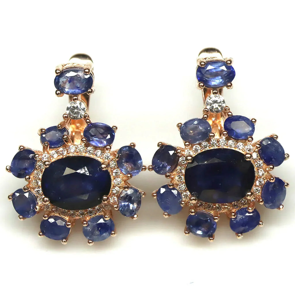 All-Sapphire Jewelry Set in Palladium Silver with 18K Rose Gold Vermeil